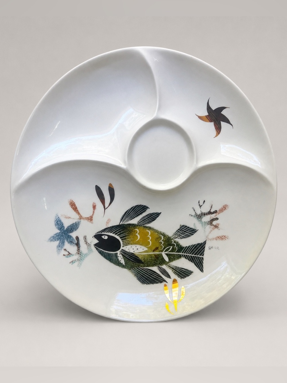 Vintage Sascha Brastoff Fish Divided Serving Tray MCM California Pottery Signed